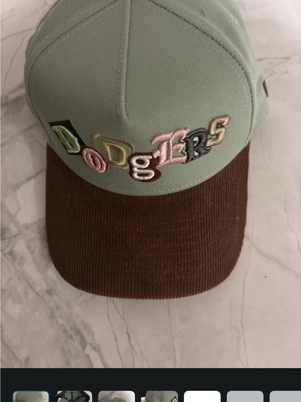 DODGERS Embroidered Two-Tone Baseball Cap - Sage Green & Brown